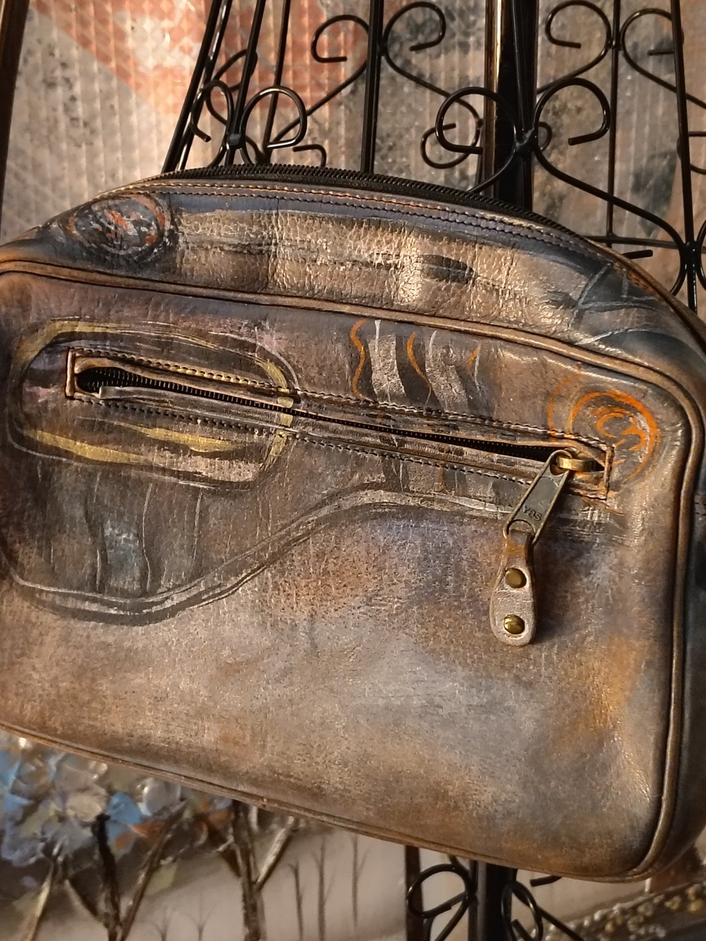 Vintage Jane Yoo MB 754 CASTLE Hand Painted Leather Handbag